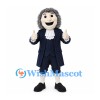 Colonial Gentleman Mascot Costume with Curly Gray Wig and Navy Suit