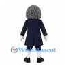 Colonial Gentleman Mascot Costume with Curly Gray Wig and Navy Suit