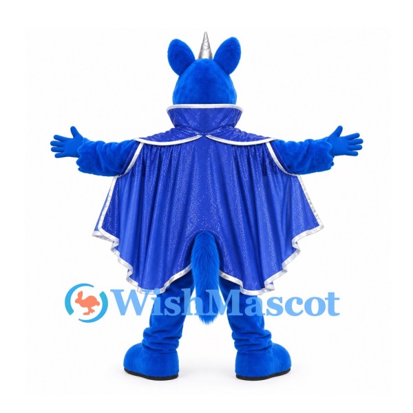 Dragon Mascot Costume in Blue with Wing Cape and White Trim