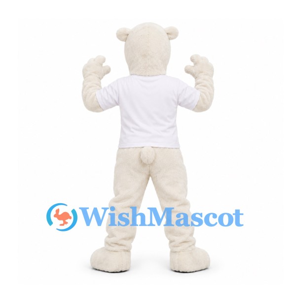 Polar Bear Mascot Costume with White Shirt and Open Mouth