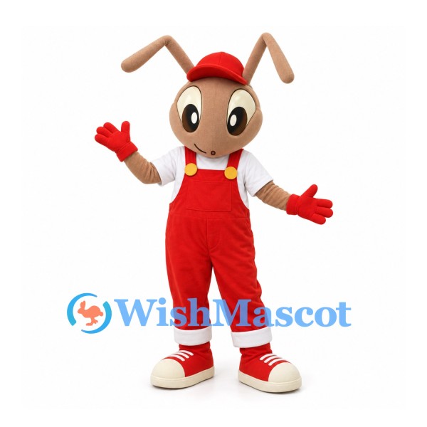 Ant Mascot Costume with Red Cap and Red Overalls