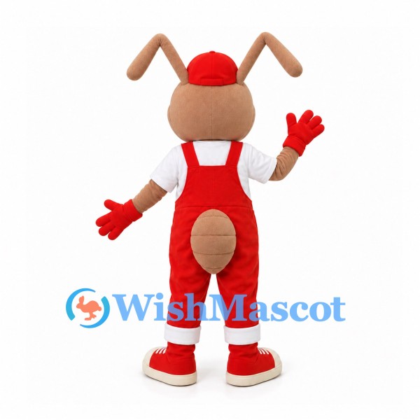 Ant Mascot Costume with Red Cap and Red Overalls