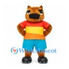Bear Mascot Costume with Orange Striped Shirt and Turquoise Shorts