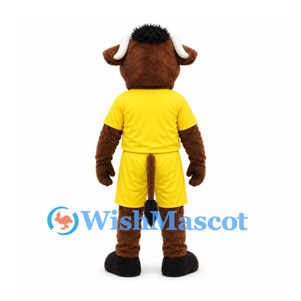 Bull Mascot Costume in Brown with Yellow Sports Uniform