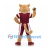 Cougar Mascot Costume with Burgundy Sports Uniform and Green Eyes