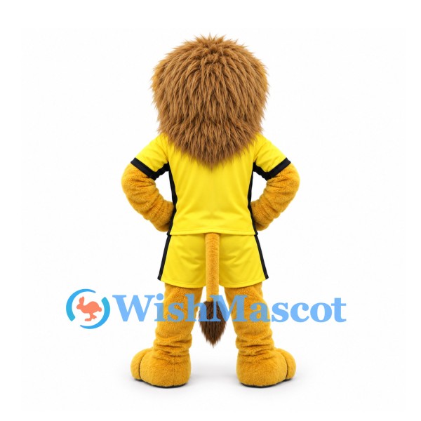 Lion Mascot Costume with Shaggy Brown Mane and Yellow Sports Uniform