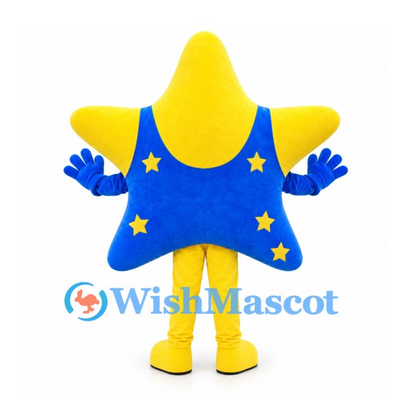 Star Mascot Costume in Yellow with Blue Star Patterned Outfit