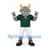 Bull Mascot Costume in Gray with Gold Horns and Green Shirt