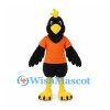 Black Bird Mascot Costume with Orange Shirt and Yellow Crest