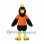 Black Bird Mascot Costume with Orange Shirt and Yellow Crest