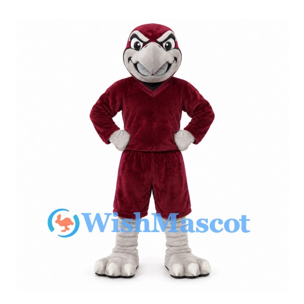 Eagle Mascot Costume in Burgundy with Gray Beak and Legs