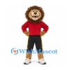 Lion Mascot Costume with Red Shirt and Black Sports Pants