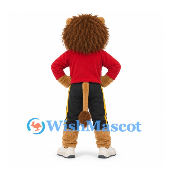 Lion Mascot Costume with Red Shirt and Black Sports Pants