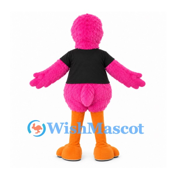 Flamingo Mascot Costume in Pink with Black Shirt