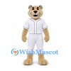 Cougar Mascot Costume in Beige with White Baseball Uniform