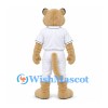 Cougar Mascot Costume in Beige with White Baseball Uniform