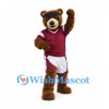 Bear Mascot Costume with Black Headband and Burgundy Sports Uniform