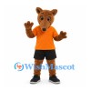Kangaroo Mascot Costume in Brown with Orange Shirt and Black Shorts