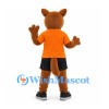 Kangaroo Mascot Costume in Brown with Orange Shirt and Black Shorts