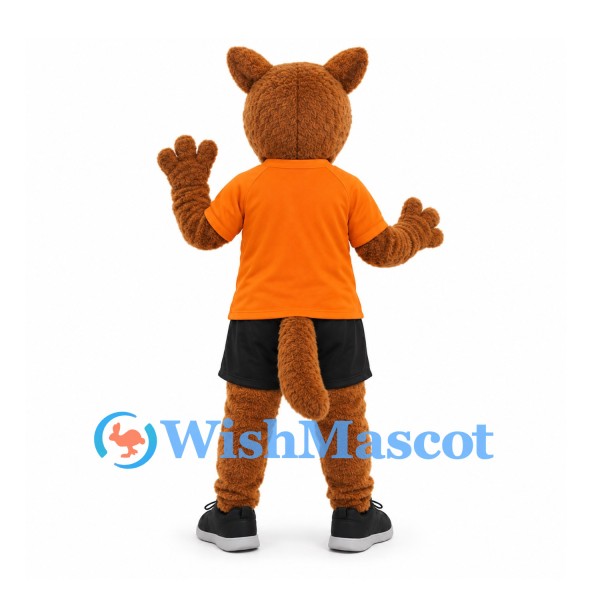 Kangaroo Mascot Costume in Brown with Orange Shirt and Black Shorts