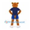 Bear Mascot Costume in Brown with Navy Shirt and Blue Trimmed Shorts