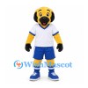 Dog Mascot Costume in Yellow with White Shirt and Blue Shorts