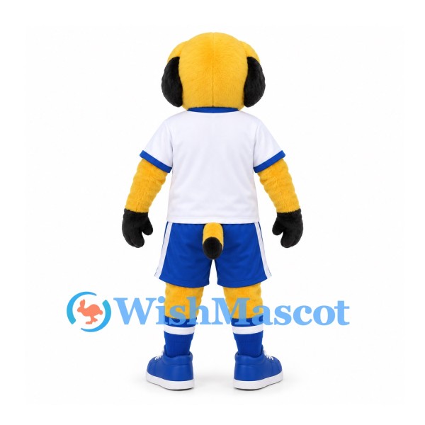 Dog Mascot Costume in Yellow with White Shirt and Blue Shorts