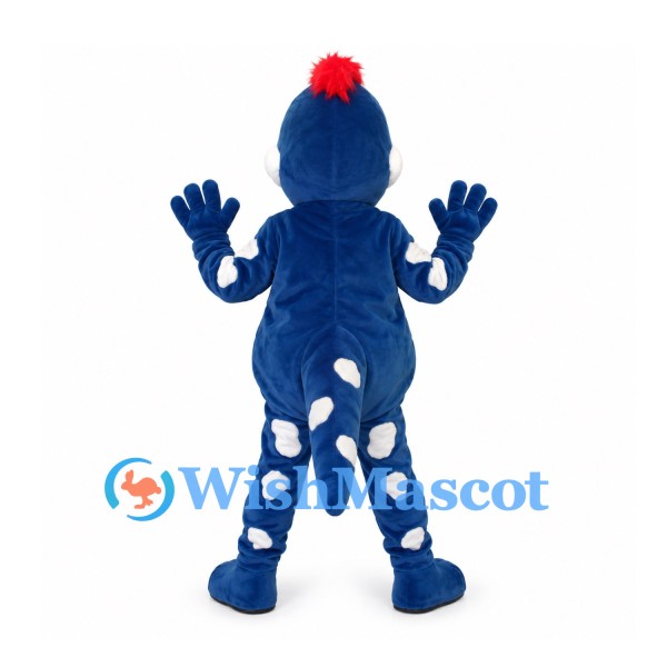Dragon Mascot Costume in Navy Blue with Red Crest and White Belly