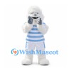 Yeti Mascot Costume in White with Blue Striped Shirt and White Shorts