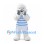 Yeti Mascot Costume in White with Blue Striped Shirt and White Shorts