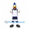 Rooster Mascot Costume in White with Navy and White Sports Uniform