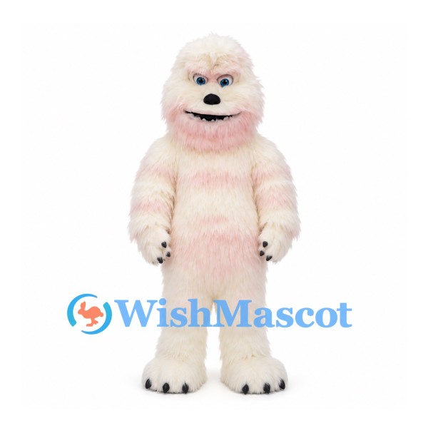 Yeti Mascot Costume in Cream with Pink Stripes
