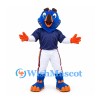 Bird Mascot Costume in Blue with Navy Baseball Shirt and White Pants