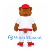 Bear Mascot Costume in Brown with Red Cap and White Baseball Uniform