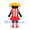 Dog Mascot Costume with Yellow Pigtails and Red Striped Cheer Dress