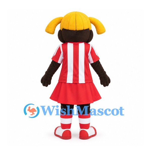 Dog Mascot Costume with Yellow Pigtails and Red Striped Cheer Dress