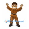 Frontiersman Mascot Costume with Brown Fur Hat and Fringed Outfit