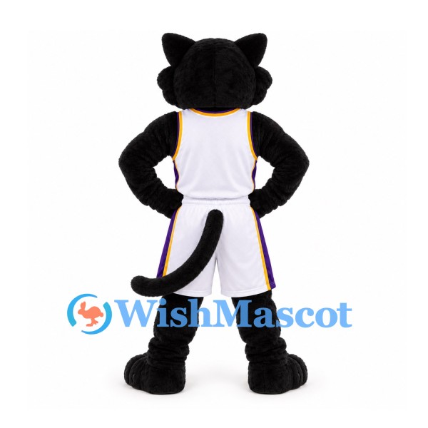 Black Panther Mascot Costume with White Basketball Uniform