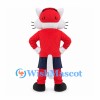 Cat Mascot Costume in Red with White Cheeks and Navy Shorts