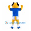 Dog Mascot Costume in Yellow with Blue Shirt and White Shorts