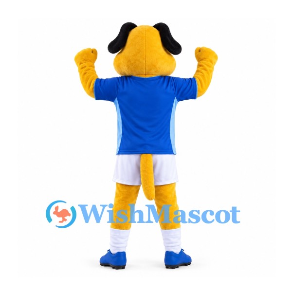 Dog Mascot Costume in Yellow with Blue Shirt and White Shorts