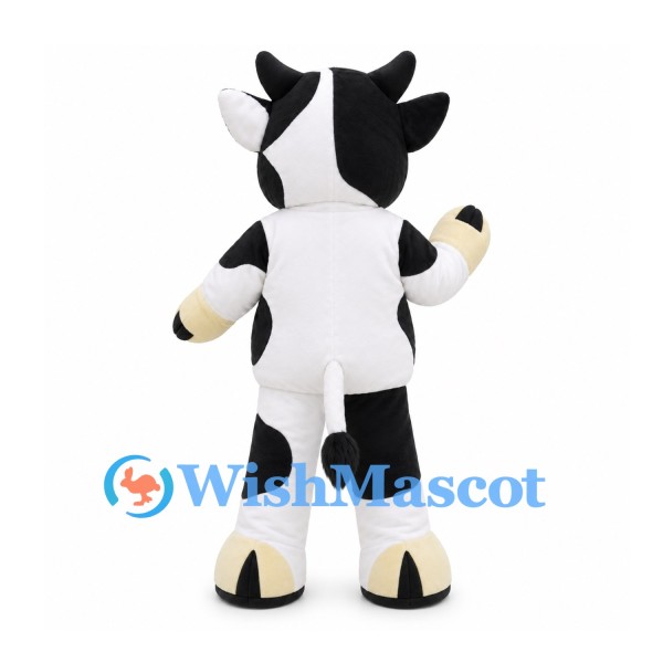 Cow Mascot Costume in Black and White with Cream Hooves