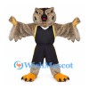 Owl Mascot Costume in Brown with Spread Wings and Black Sports Uniform
