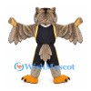 Owl Mascot Costume in Brown with Spread Wings and Black Sports Uniform