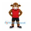 Bull Mascot Costume in Brown with Red Shirt and Black Shorts