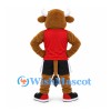 Bull Mascot Costume in Brown with Red Shirt and Black Shorts