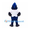 Blue Bird Mascot Costume with White Baseball Shirt and Tall Crest