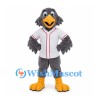 Gray Bird Mascot Costume with White Baseball Shirt and Yellow Beak