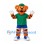 Tiger Mascot Costume with Green Cap and Shirt and Blue Shorts