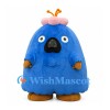 Round Blue Bird Mascot Costume with Pink Head Tuft and Orange Feet